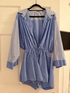Faithfull the Brand Blue & White Striped Romper